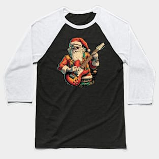 Rock & Roll Christmas Santa Claus Electric Guitar Player Baseball T-Shirt